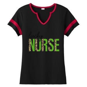 Leopard Lucky Nurse Saint Patrick's Day Clover Nurse Lover Ladies Halftime Notch Neck Tee