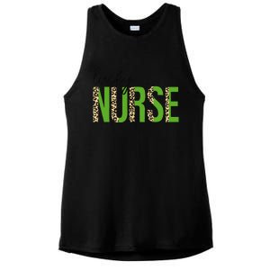 Leopard Lucky Nurse Saint Patrick's Day Clover Nurse Lover Ladies PosiCharge Tri-Blend Wicking Tank