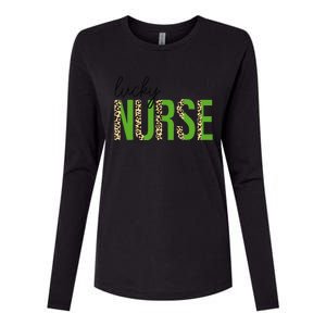 Leopard Lucky Nurse Saint Patrick's Day Clover Nurse Lover Womens Cotton Relaxed Long Sleeve T-Shirt