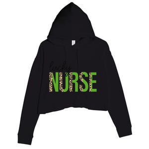 Leopard Lucky Nurse Saint Patrick's Day Clover Nurse Lover Crop Fleece Hoodie