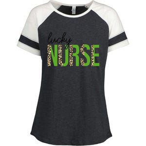 Leopard Lucky Nurse Saint Patrick's Day Clover Nurse Lover Enza Ladies Jersey Colorblock Tee