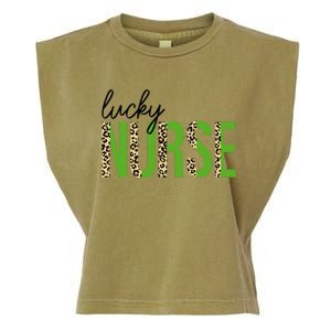 Leopard Lucky Nurse Saint Patrick's Day Clover Nurse Lover Garment-Dyed Women's Muscle Tee