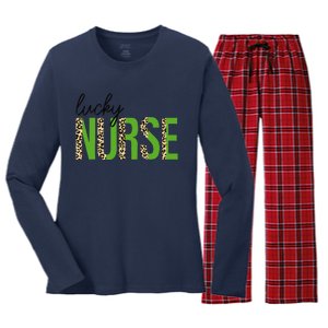 Leopard Lucky Nurse Saint Patrick's Day Clover Nurse Lover Women's Long Sleeve Flannel Pajama Set 