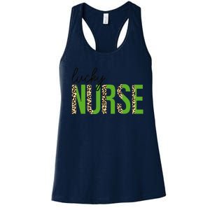 Leopard Lucky Nurse Saint Patrick's Day Clover Nurse Lover Women's Racerback Tank