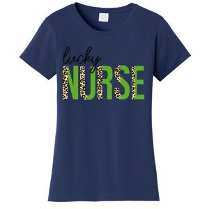 Leopard Lucky Nurse Saint Patrick's Day Clover Nurse Lover Women's T-Shirt