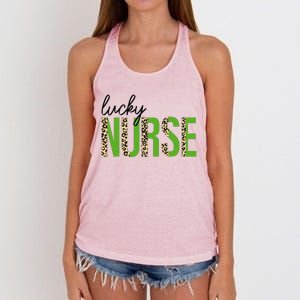 Leopard Lucky Nurse Saint Patrick's Day Clover Nurse Lover Women's Knotted Racerback Tank