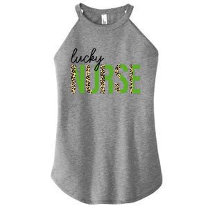 Leopard Lucky Nurse Saint Patrick's Day Clover Nurse Lover Women's Perfect Tri Rocker Tank