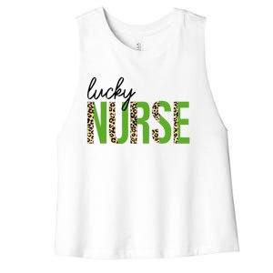 Leopard Lucky Nurse Saint Patrick's Day Clover Nurse Lover Women's Racerback Cropped Tank