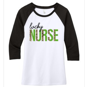 Leopard Lucky Nurse Saint Patrick's Day Clover Nurse Lover Women's Tri-Blend 3/4-Sleeve Raglan Shirt