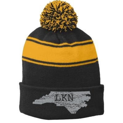 Lkn Lake Norman North Carolina State Gift To Him Her Stripe Pom Pom Beanie