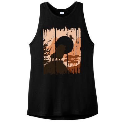 Lion Landscape Nature Mountain Ladies PosiCharge Tri-Blend Wicking Tank