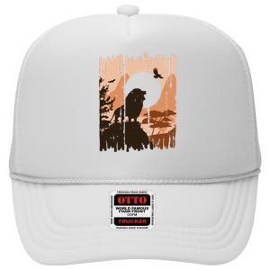 Lion Landscape Nature Mountain High Crown Mesh Back Trucker Hat