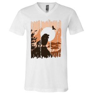 Lion Landscape Nature Mountain V-Neck T-Shirt