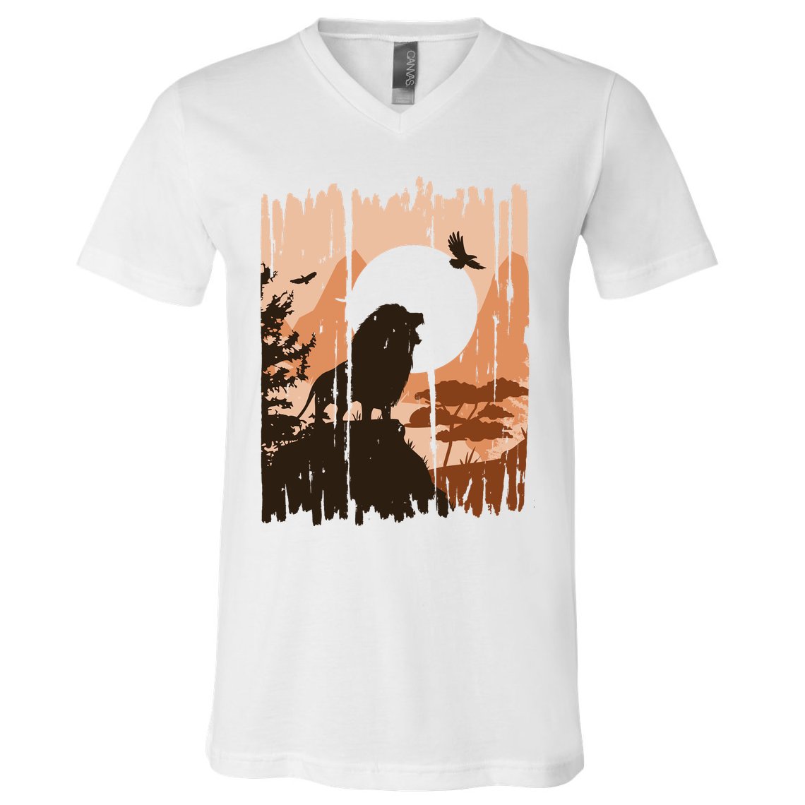 Lion Landscape Nature Mountain V-Neck T-Shirt