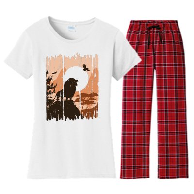 Lion Landscape Nature Mountain Women's Flannel Pajama Set