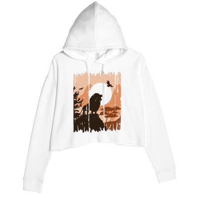 Lion Landscape Nature Mountain Crop Fleece Hoodie