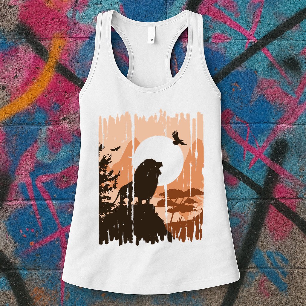 Lion Landscape Nature Mountain Womens Tank Top