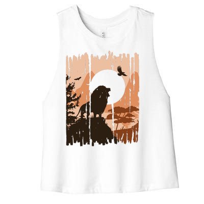 Lion Landscape Nature Mountain Women's Racerback Cropped Tank