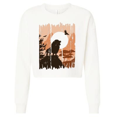 Lion Landscape Nature Mountain Cropped Pullover Crew