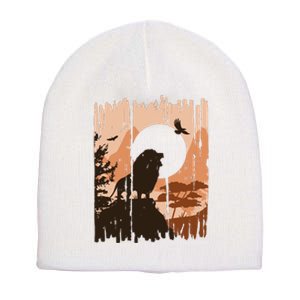 Lion Landscape Nature Mountain Short Acrylic Beanie