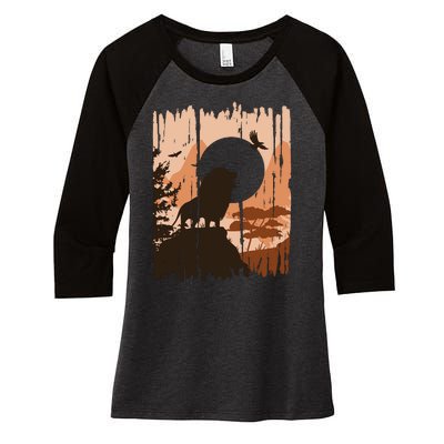 Lion Landscape Nature Mountain Women's Tri-Blend 3/4-Sleeve Raglan Shirt