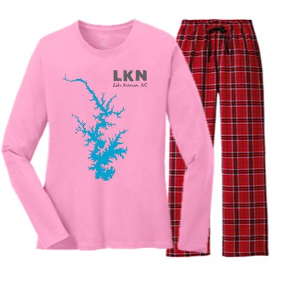 Lkn Lake Norman North Carolina State Gift Map Of Lake Norman Women's Long Sleeve Flannel Pajama Set 