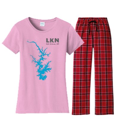 Lkn Lake Norman North Carolina State Gift Map Of Lake Norman Women's Flannel Pajama Set