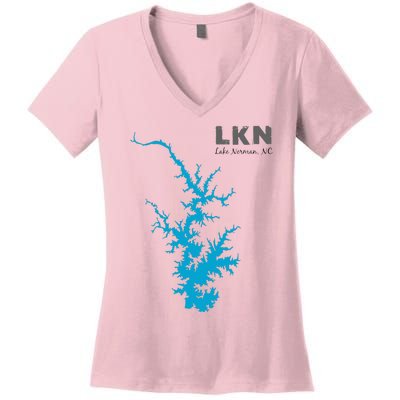 Lkn Lake Norman North Carolina State Gift Map Of Lake Norman Women's V-Neck T-Shirt