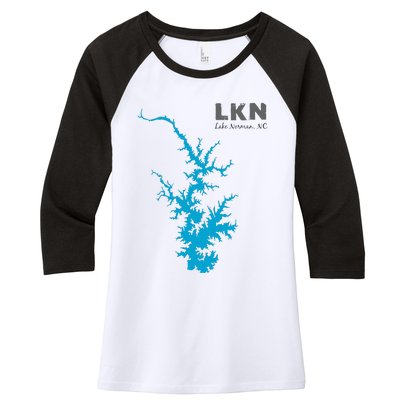 Lkn Lake Norman North Carolina State Gift Map Of Lake Norman Women's Tri-Blend 3/4-Sleeve Raglan Shirt