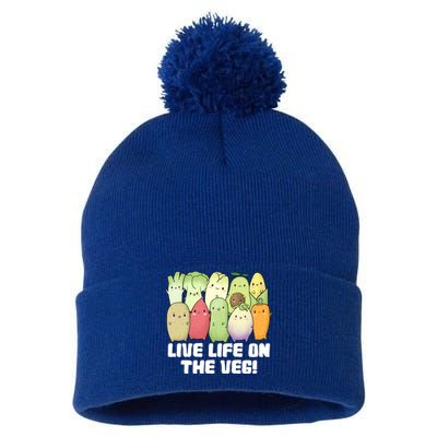 Live Life On The Veg Vegan Vegetarian Kawaii Cute Vegetables Funny Gift Pom Pom 12in Knit Beanie