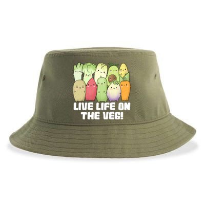 Live Life On The Veg Vegan Vegetarian Kawaii Cute Vegetables Funny Gift Sustainable Bucket Hat