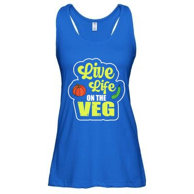 Live Life On The Veg Veganism Vegan Plants Gift Ladies Essential Flowy Tank
