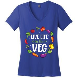 Live Life On The Veg Vegetarian Vegan Activism Meaningful Gift Women's V-Neck T-Shirt