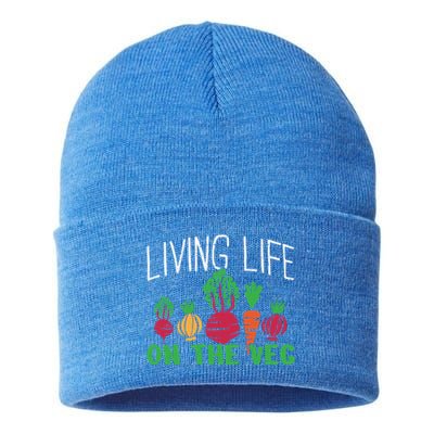 Living Life On The Veg I Funny Vegetarian Vegan Meaningful Gift Sustainable Knit Beanie