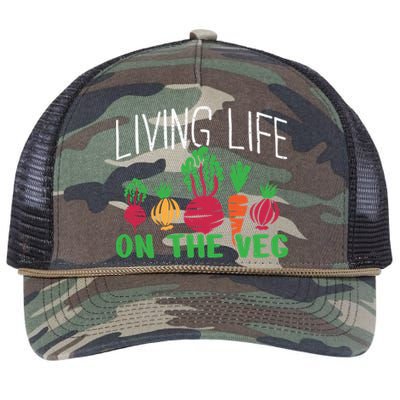 Living Life On The Veg I Funny Vegetarian Vegan Meaningful Gift Retro Rope Trucker Hat Cap