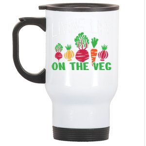 Living Life On The Veg I Funny Vegetarian Vegan Meaningful Gift Stainless Steel Travel Mug