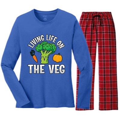 Living Life On The Veg Vegan Vegan Funny Saying Gift Women's Long Sleeve Flannel Pajama Set 