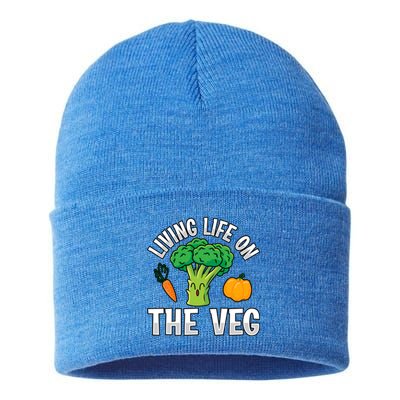 Living Life On The Veg Vegan Vegan Funny Saying Gift Sustainable Knit Beanie