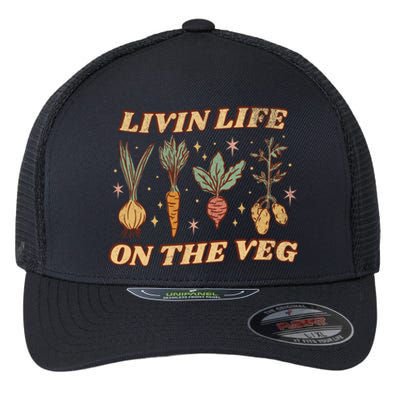 Living Life On The Veg Funny Vegan Pun Vintage Garden Gift Flexfit Unipanel Trucker Cap