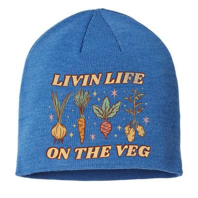 Living Life On The Veg Funny Vegan Pun Vintage Garden Gift Sustainable Beanie