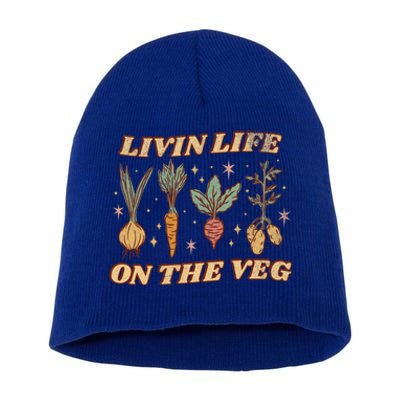 Living Life On The Veg Funny Vegan Pun Vintage Garden Gift Short Acrylic Beanie