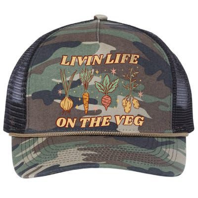 Living Life On The Veg Funny Vegan Pun Vintage Garden Gift Retro Rope Trucker Hat Cap