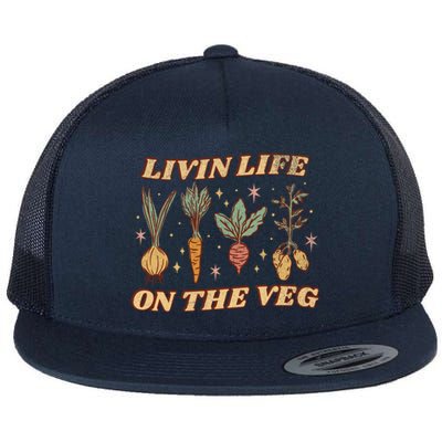 Living Life On The Veg Funny Vegan Pun Vintage Garden Gift Flat Bill Trucker Hat