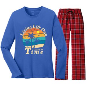 Living Life One Cruise At A Time Cruise Ship For Family Gift Women's Long Sleeve Flannel Pajama Set 