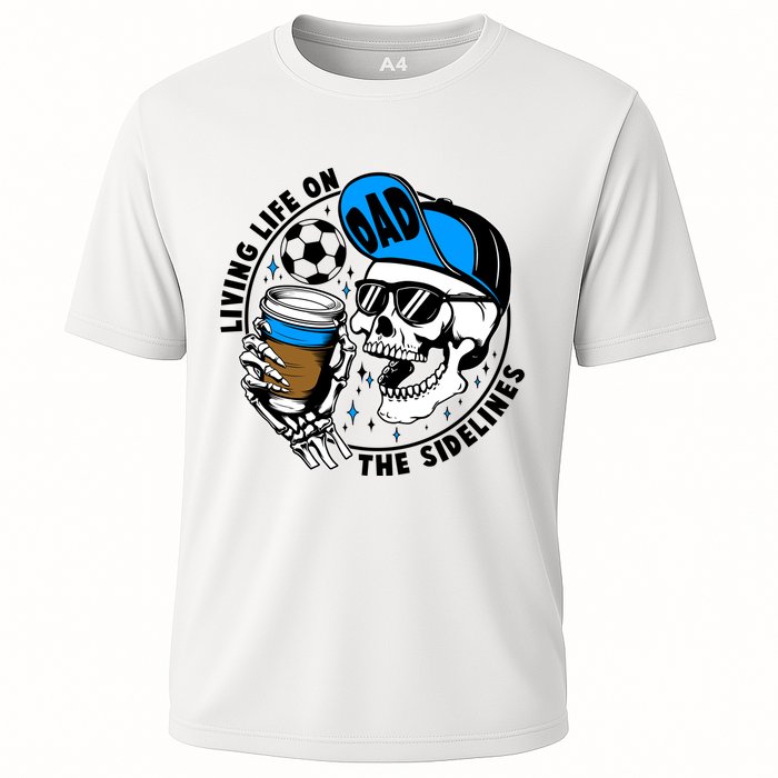 Living Life On The Sidelines Soccer Dad Coffee Skeleton Cooling Performance Crew T-Shirt