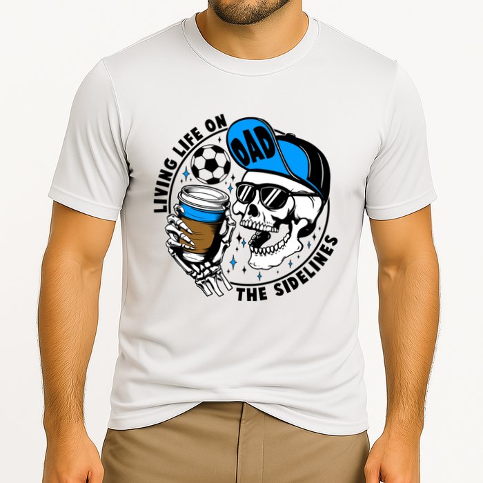 Living Life On The Sidelines Soccer Dad Coffee Skeleton Cooling Performance Crew T-Shirt