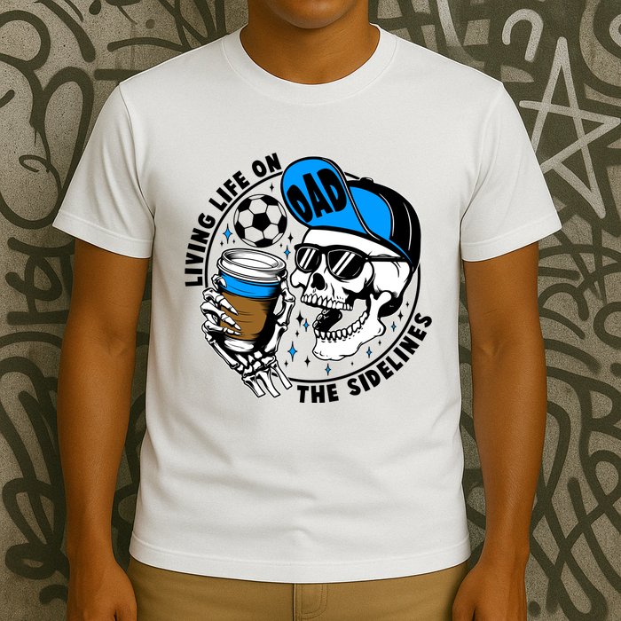 Living Life On The Sidelines Soccer Dad Coffee Skeleton T-Shirt