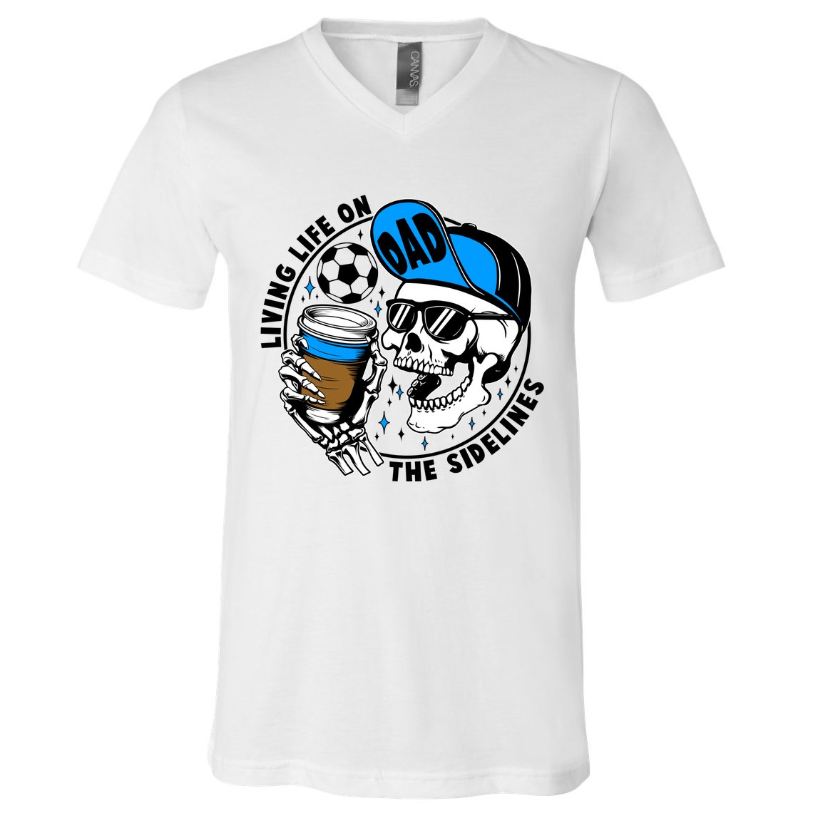 Living Life On The Sidelines Soccer Dad Coffee Skeleton V-Neck T-Shirt