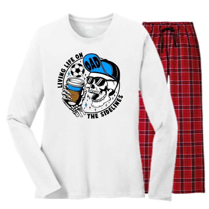 Living Life On The Sidelines Soccer Dad Coffee Skeleton Women's Long Sleeve Flannel Pajama Set 