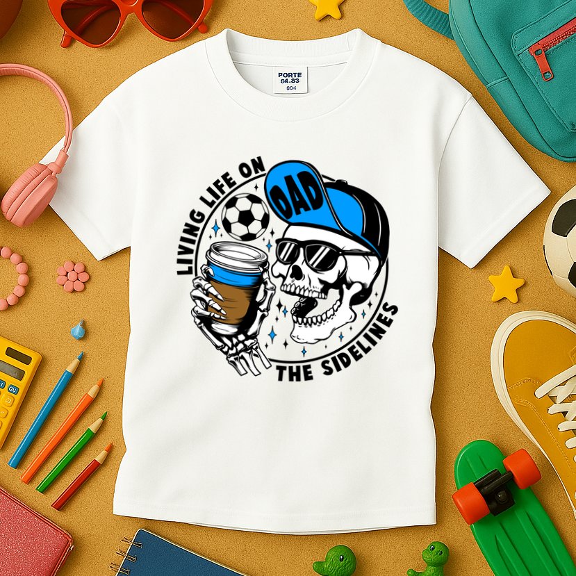 Living Life On The Sidelines Soccer Dad Coffee Skeleton Kids T-Shirt